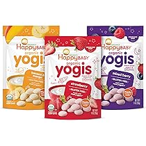 Happy Baby Organics Baby Snacks, Yogis, Freeze Dried Yogurt & Fruit Snacks, Gluten Free Snack for Babies 9+ Months, 3 Flavor Variety Pack, 1 Ounce (Total Pack of 3)