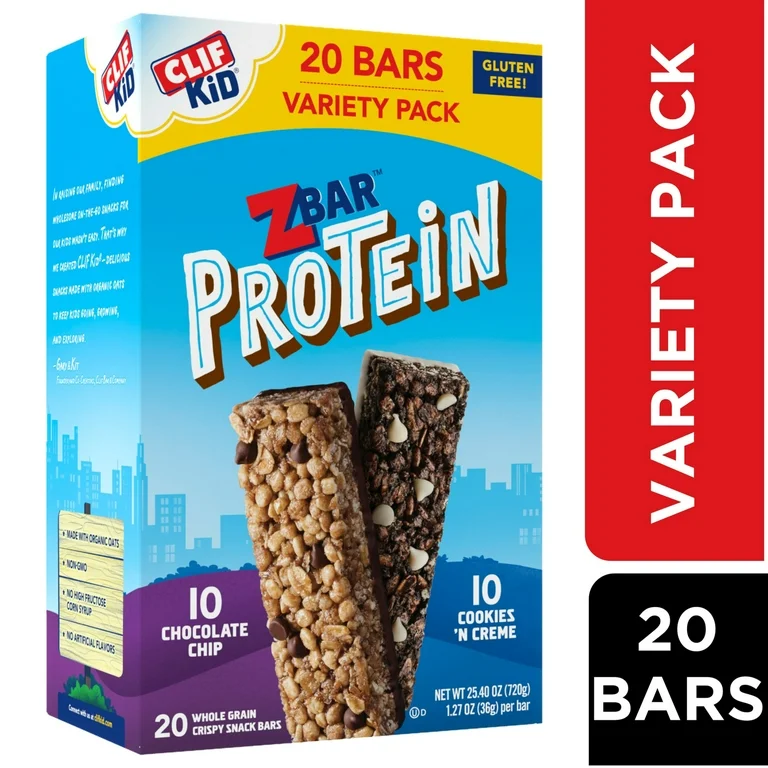 CLIF Kid Zbar Protein - Chocolate Chip, Chocolate Mint, and Cookies 'n Creme - Value Pack - Crispy Whole Grain Snack Bars - Made with Organic Oats - Non-GMO - 5g Protein - 1.27 oz. (30 Count)