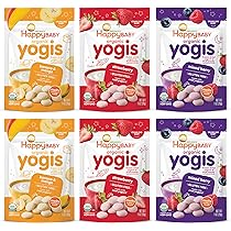 Happy Baby Organics Baby Snacks, Yogis, Freeze Dried Yogurt & Fruit Snacks, Gluten Free Snack for Babies 9+ Months, 3 Flavor Variety Pack, 1 Ounce (Total Pack of 3)